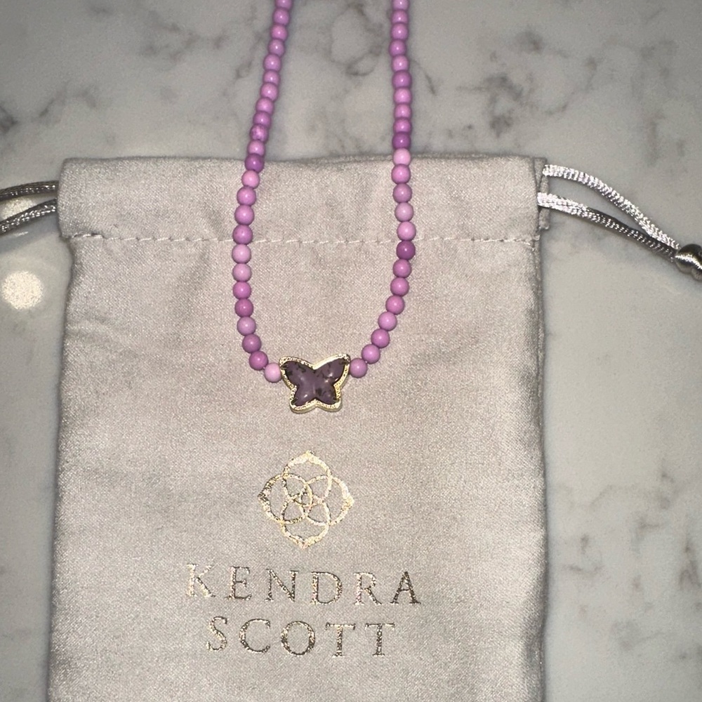 Kendra Scott Lavender Beaded Necklace with Butterfly Pendant
